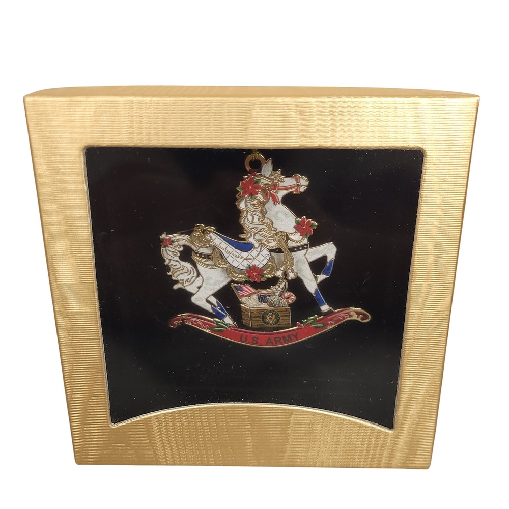 Beacon Design US Army Patriotic Rocking Horse 24K Gold Brass Ornament USA NIB